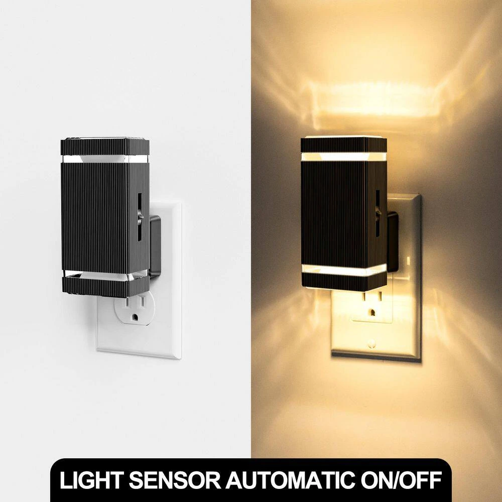 6-Pack Plug-in Light Control Night Light White Frosted Square Wall Lamp Black Base Warm 3000K With Sliding Dimmer 6 6-Pack Plug-in Light Control Night Light White Frosted Square Wall Lamp Black Base Warm 3000K With Sliding Dimmer - Image 4