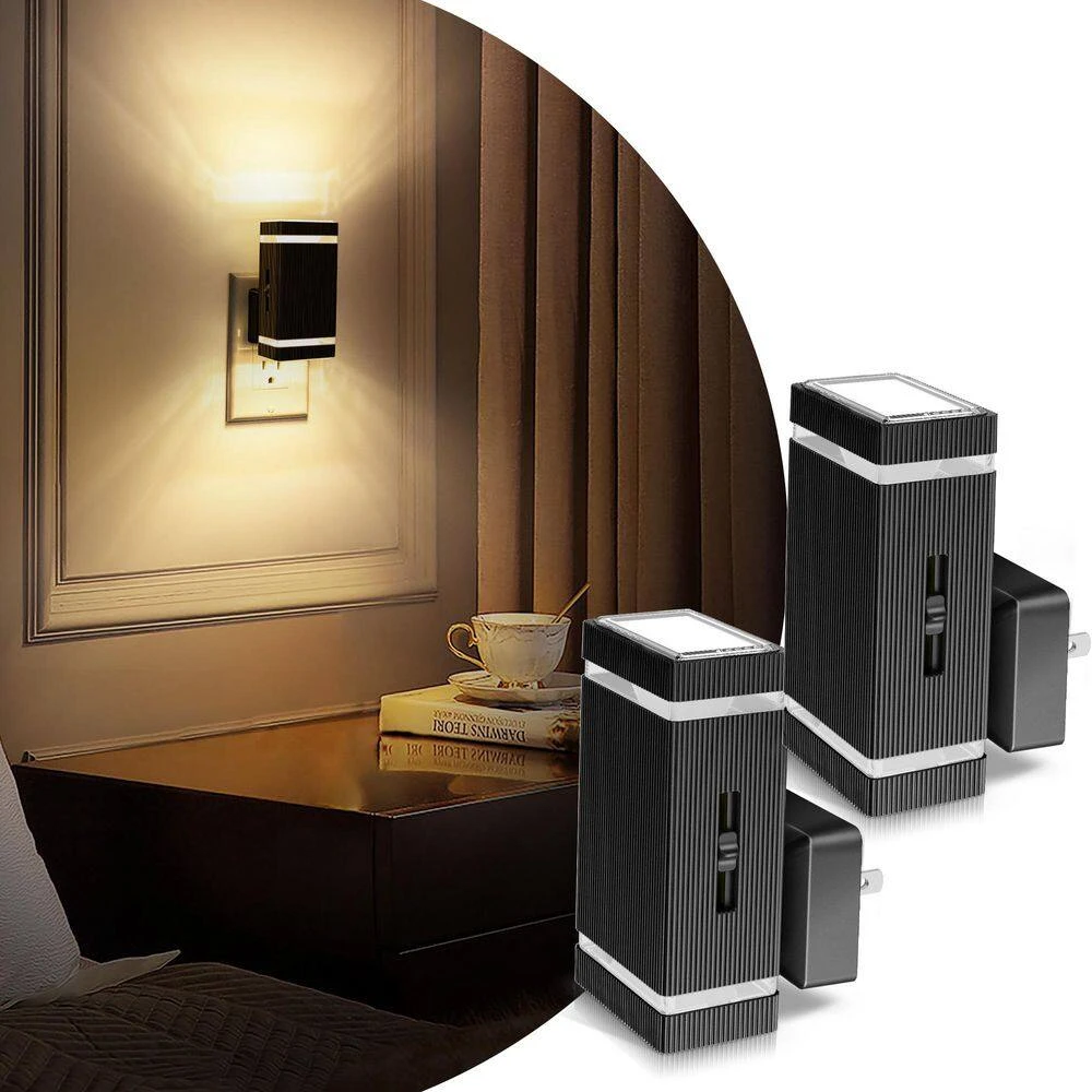 6-Pack Plug-in Light Control Night Light White Frosted Square Wall Lamp Black Base Warm 3000K With Sliding Dimmer 4 6-Pack Plug-in Light Control Night Light White Frosted Square Wall Lamp Black Base Warm 3000K With Sliding Dimmer - Image 2