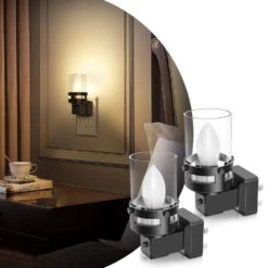 Candle Night Light Plug 2-Pack With Dusk To Dawn Sensor, 3000K Warm White LED For Kids, Hallway, Bedroom -Lamp Parts emeritpro night lights hg gy10302us 2ap3 4f 1000