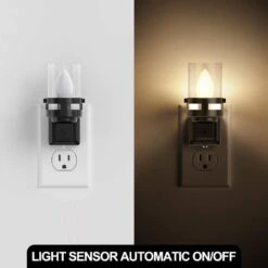 6-Pack Plug-In Light-Sensitive Night Light, Black Candle With C7 LED Bulb, 3000K Warm Light, Adjustable Brightness -Lamp Parts emeritpro night lights hg gy10302us 6ap3 c3 1000
