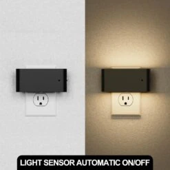 1-Light Black Dimmable LED Night Light Plug In With Dusk To Dawn 3000K For Bedroom-2 Pack -Lamp Parts emeritpro night lights hg gy11802us 2ap3 1f 1000