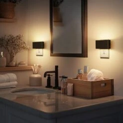 1-Light Black Dimmable LED Night Light Plug In With Dusk To Dawn 3000K For Bedroom-2 Pack -Lamp Parts emeritpro night lights hg gy11802us 2ap3 76 1000