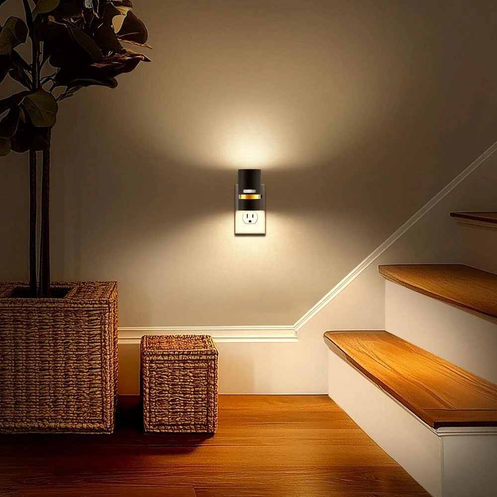 6-Pack Plug-in Motion Sensor Night Light Cylindrical Design With Black Finish And Gold Accent, 3000K, 3-Adjustable Modes 9 6-Pack Plug-in Motion Sensor Night Light Cylindrical Design With Black Finish And Gold Accent, 3000K, 3-Adjustable Modes - Image 7