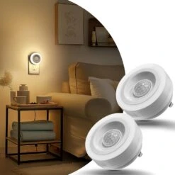 1-Light Motion Sensor Night Light Plug In 3000K, Automatic On/Off For Bedroom, Bathroom, 2-Pack -Lamp Parts emeritpro night lights hg nl00202 2ap3 4f 1000