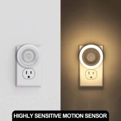 1-Light Motion Sensor Night Light Plug In 3000K, Automatic On/Off For Bedroom, Bathroom, 2-Pack -Lamp Parts emeritpro night lights hg nl00202 2ap3 fa 1000