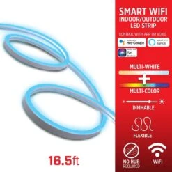 Energizer 16.5 Ft. Smart Neon Multi-Color Multi-White Outdoor USB Plug-in LED Light Strip, Weather Resistant Path Light (1-Pack) -Lamp Parts energizer rope lights eos2 1002 rgb 4f 1000