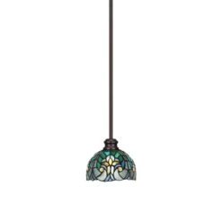Albany 60-Watt 1-Light Espresso Shaded Pendant Light With Turquoise Cypress Art Glass Shade, No Bulbs Included