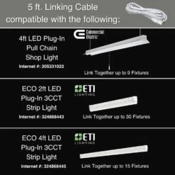5 Ft. Linking Cable Compatible With Specific Shop Lights, Wrap Lights, Strip Light Fixtures -Lamp Parts eti lighting under cabinet lighting accessories 54242102 a0 1000
