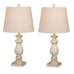Pair Of 26 In. Antique Balustrade Column Resin Table Lamps In A Antique White