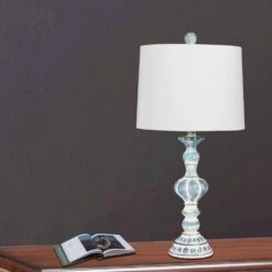 Pair Of 26.5 In. Candlestick Resin Table Lamps In A Cottage Antique Blue 5 Pair Of 26.5 In. Candlestick Resin Table Lamps In A Cottage Antique Blue -Lamp Parts fangio lighting lamp sets w 6238cabl 2pk 31 1000