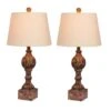 26.5 In. Pair Of Distressed Column Resin Table Lamps In A Cottage Antique Brown -Lamp Parts fangio lighting lamp sets w 6239cabr 2pk 64 1000