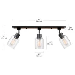 Globe Electric Griffith 25 In. 3-Light Faux Wood And Matte Black Track Lighting With Clear Glass Shades -Lamp Parts faux wood globe electric track lighting kits 59798 1f 1000