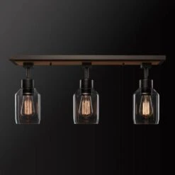 Globe Electric Griffith 25 In. 3-Light Faux Wood And Matte Black Track Lighting With Clear Glass Shades -Lamp Parts faux wood globe electric track lighting kits 59798 44 1000