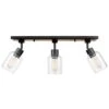 Globe Electric Griffith 25 In. 3-Light Faux Wood And Matte Black Track Lighting With Clear Glass Shades