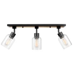Globe Electric Griffith 25 In. 3-Light Faux Wood And Matte Black Track Lighting With Clear Glass Shades