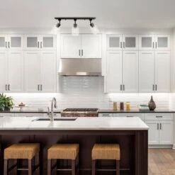 Globe Electric Griffith 25 In. 3-Light Faux Wood And Matte Black Track Lighting With Clear Glass Shades -Lamp Parts faux wood globe electric track lighting kits 59798 c3 1000