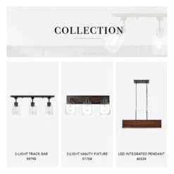 Globe Electric Griffith 25 In. 3-Light Faux Wood And Matte Black Track Lighting With Clear Glass Shades -Lamp Parts faux wood globe electric track lighting kits 59798 fa 1000