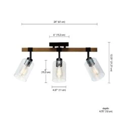 Globe Electric Austin 2 Ft. 3-Light Faux Wood Fixed Track Lighting Kit With Matte Black Accents And Clear Glass Shades -Lamp Parts faux wood globe electric track lighting kits 91000117 40 1000