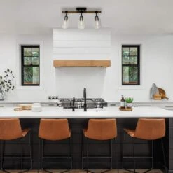 Globe Electric Austin 2 Ft. 3-Light Faux Wood Fixed Track Lighting Kit With Matte Black Accents And Clear Glass Shades -Lamp Parts faux wood globe electric track lighting kits 91000117 c3 1000