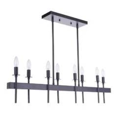 Larrson 60 Watt 8-Light Flat Black Finish Linear Dining/Kitchen Island Pendant Light, No Bulbs Included