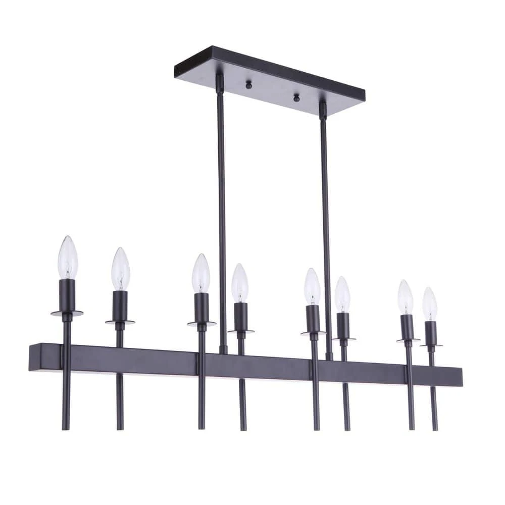 Larrson 60 Watt 8-Light Flat Black Finish Linear Dining/Kitchen Island Pendant Light, No Bulbs Included 3 Larrson 60 Watt 8-Light Flat Black Finish Linear Dining/Kitchen Island Pendant Light, No Bulbs Included