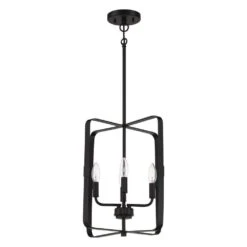Stowe 60 Watt 4-Light Flat Black Finish Cylinder Foyer Chandelier Pendant Light, No Bulbs Included -Lamp Parts flat black craftmade pendant lights 647881234096 1f 1000