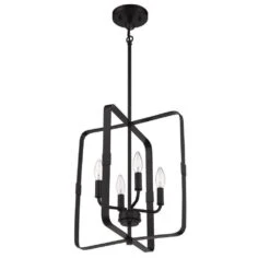 Stowe 60 Watt 4-Light Flat Black Finish Cylinder Foyer Chandelier Pendant Light, No Bulbs Included -Lamp Parts flat black craftmade pendant lights 647881234096 4f 1000