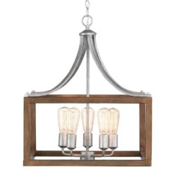 Boswell Quarter 20 In. 5-Light Silver Coastal Pendant Light With Chestnut Wood Accents For Kitchens And Dining Rooms -Lamp Parts galvanized hampton bay pendant lights 7949hdcgldi c3 1000