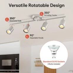 4-Light 2 Ft. Galvanized Nickel Ceiling Mounted Hardwired Track Lighting Kit With Adjustable Heads And 4-Bulbs Included -Lamp Parts galvanized nickel merra track lighting kits tcl cr04 ni bnhd 1 4f 1000