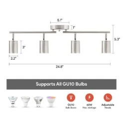 4-Light 2 Ft. Galvanized Nickel Ceiling Mounted Hardwired Track Lighting Kit With Adjustable Heads And 4-Bulbs Included -Lamp Parts galvanized nickel merra track lighting kits tcl cr04 ni bnhd 1 76 1000