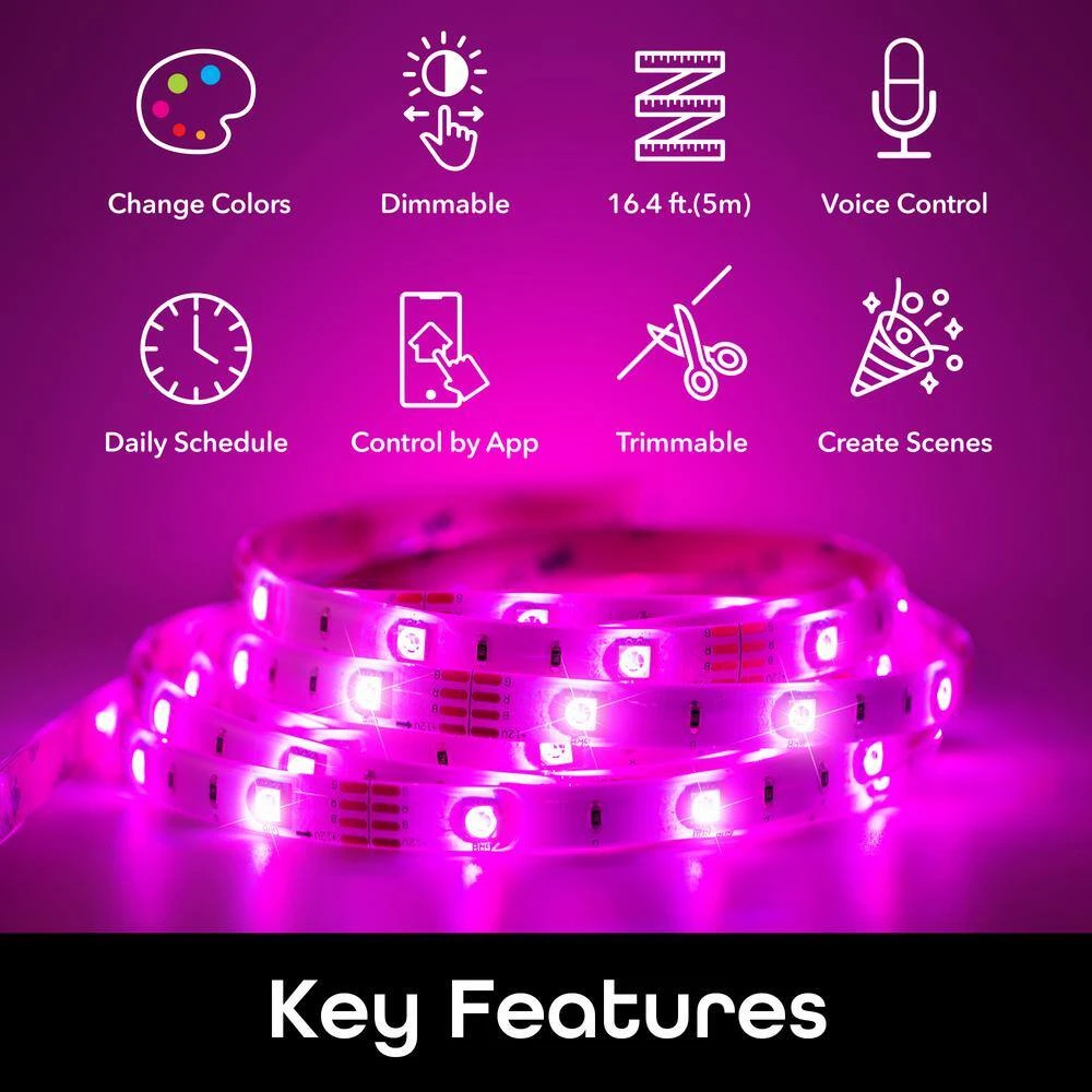 16.4 Ft. Smart Wi-Fi Multi-Color LED Strip Lights, Under Cabinet Light, Compatible With Alexa And Google Assistant 5 16.4 Ft. Smart Wi-Fi Multi-Color LED Strip Lights, Under Cabinet Light, Compatible With Alexa And Google Assistant - Image 3
