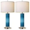 26.5 In. Modern Table Lamps For Living Room, 3-Way Dimmable With USB Ports, Vertical Striped Glass Lamp With White Shade -Lamp Parts glass rottogoon table lamps hmlp354ad2 64 1000