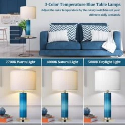 26.5 In. Modern Table Lamps For Living Room, 3-Way Dimmable With USB Ports, Vertical Striped Glass Lamp With White Shade -Lamp Parts glass rottogoon table lamps hmlp354ad2 d4 1000