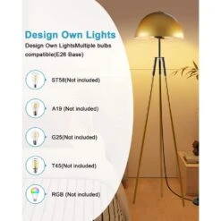 67 In. Glod Tripod Floor Lamp For Living Room With Arc Lamp Shade, Vintage Standing Lamps With E26 Bulb Included -Lamp Parts glod floor lamps lfll 68 g 44 1000