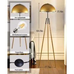 67 In. Glod Tripod Floor Lamp For Living Room With Arc Lamp Shade, Vintage Standing Lamps With E26 Bulb Included -Lamp Parts glod floor lamps lfll 68 g 4f 1000