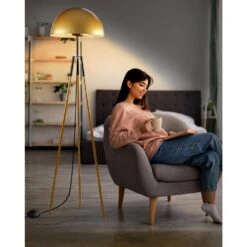 67 In. Glod Tripod Floor Lamp For Living Room With Arc Lamp Shade, Vintage Standing Lamps With E26 Bulb Included -Lamp Parts glod floor lamps lfll 68 g 76 1000