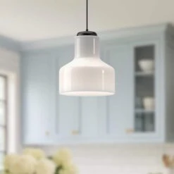 Westlake 11 In. 1 Light 60-Watt Glossy Opal Glass/Matte Black Pendant Light -Lamp Parts glossy opal glass matte black alora mood pendant lights pd540411mbgo 31 1000