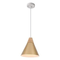 1-Light Gold Cone Pendant Light With Metal Shade, No Bulbs Included