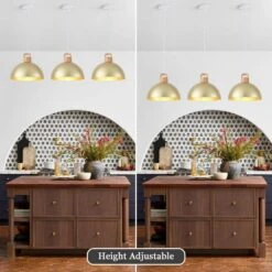 3-Pack 1-Light Gold Vintage Pendant Light Adjustable Ceiling Hanging Lights With Metal Shade 14 3-Pack 1-Light Gold Vintage Pendant Light Adjustable Ceiling Hanging Lights With Metal Shade -Lamp Parts gold adsensty pendant lights hd3 1g 3 d00075 40 1000