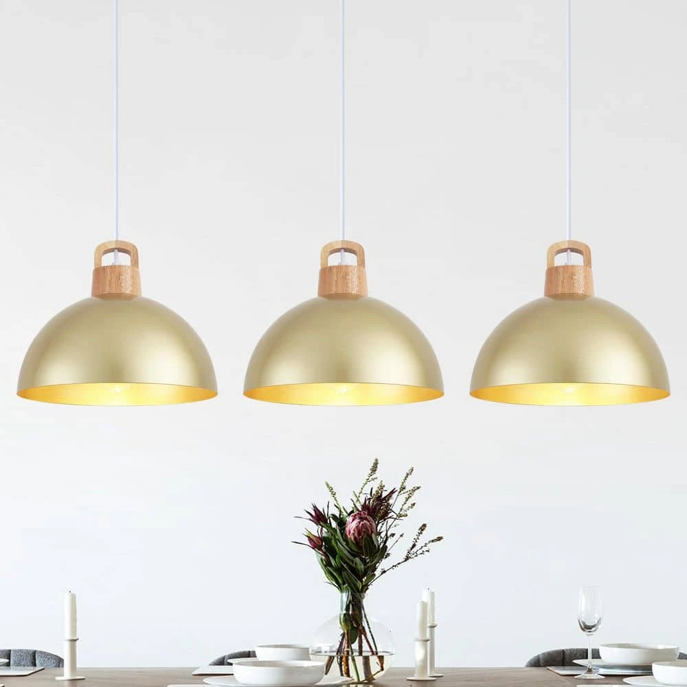 3-Pack 1-Light Gold Vintage Pendant Light Adjustable Ceiling Hanging Lights With Metal Shade 3 3-Pack 1-Light Gold Vintage Pendant Light Adjustable Ceiling Hanging Lights With Metal Shade