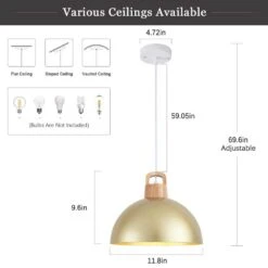 3-Pack 1-Light Gold Vintage Pendant Light Adjustable Ceiling Hanging Lights With Metal Shade 18 3-Pack 1-Light Gold Vintage Pendant Light Adjustable Ceiling Hanging Lights With Metal Shade -Lamp Parts gold adsensty pendant lights hd3 1g 3 d00075 77 1000
