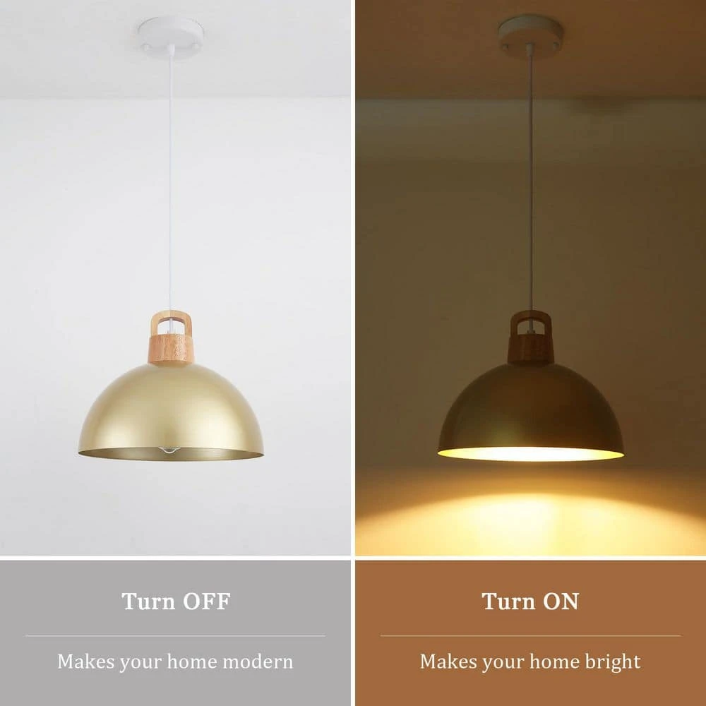 3-Pack 1-Light Gold Vintage Pendant Light Adjustable Ceiling Hanging Lights With Metal Shade 6 3-Pack 1-Light Gold Vintage Pendant Light Adjustable Ceiling Hanging Lights With Metal Shade - Image 4