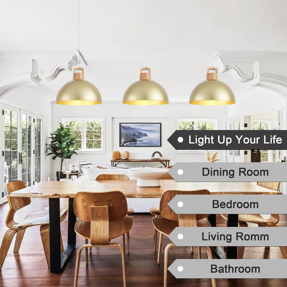 3-Pack 1-Light Gold Vintage Pendant Light Adjustable Ceiling Hanging Lights With Metal Shade 4 3-Pack 1-Light Gold Vintage Pendant Light Adjustable Ceiling Hanging Lights With Metal Shade - Image 2