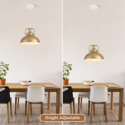 1-Light 11.5 In. Gold Industrial Farmhouse Pendant Light With Metal Shade, No Bulbs Included -Lamp Parts gold adsensty pendant lights hd3 1g zjd00065 40 1000