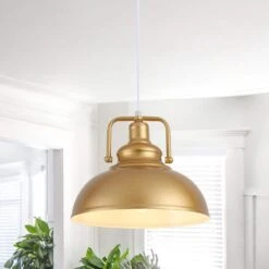 1-Light 11.5 In. Gold Industrial Farmhouse Pendant Light With Metal Shade, No Bulbs Included