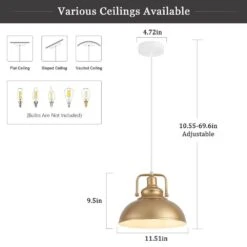 1-Light 11.5 In. Gold Industrial Farmhouse Pendant Light With Metal Shade, No Bulbs Included -Lamp Parts gold adsensty pendant lights hd3 1g zjd00065 77 1000