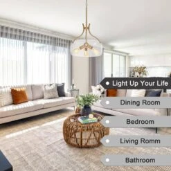 15.75 In. 3-Light Gold Mid-Century Modern Pendant Light With Glass Shade, Bulbs Not Included