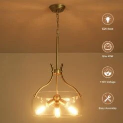 15.75 In. 3-Light Gold Mid-Century Modern Pendant Light With Glass Shade, Bulbs Not Included -Lamp Parts gold adsensty pendant lights hd3 3g zjd00166 66 1000