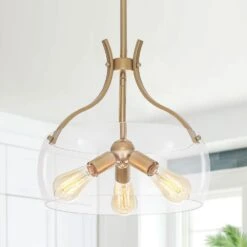 15.75 In. 3-Light Gold Mid-Century Modern Pendant Light With Glass Shade, Bulbs Not Included -Lamp Parts gold adsensty pendant lights hd3 3g zjd00166 77 1000