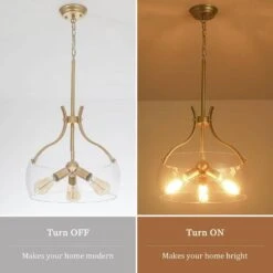 15.75 In. 3-Light Gold Mid-Century Modern Pendant Light With Glass Shade, Bulbs Not Included -Lamp Parts gold adsensty pendant lights hd3 3g zjd00166 a0 1000